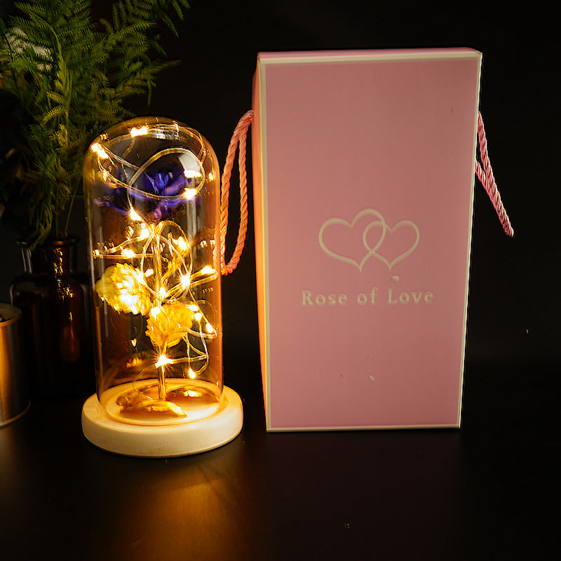 Led Light Glass Cover Rose Flower Micro Landscape - Gift for Women, Mom, Wife, Girlfriend - Valentine's Day, Birthday, Anniversary, Christmas, Mother's Day