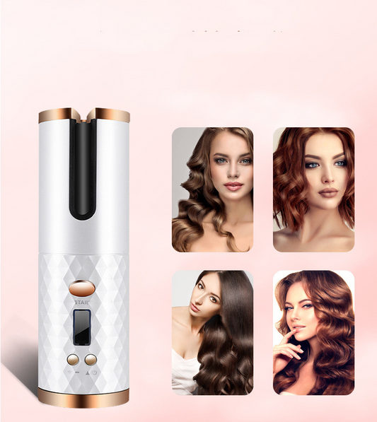 Portable Wireless Hair Curler for Waves & Curls LED Display 6 Heat Settings & Timers Travel & Home Use Cordless Automatic Curler