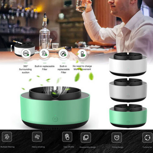 Ashtray with Air Purifier Function Filtering Second-Hand Cigarettes Remove Odor Smoking Accessories for Home Office Car