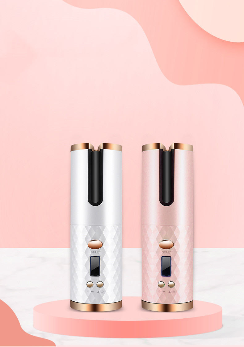 Portable Wireless Hair Curler for Waves & Curls LED Display 6 Heat Settings & Timers Travel & Home Use Cordless Automatic Curler