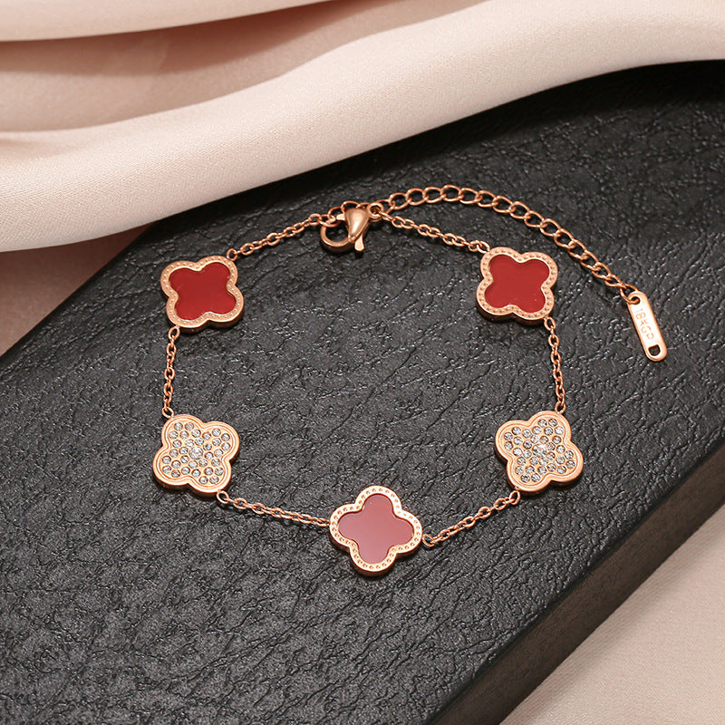 18k rose gold four-leaf clover titanium steel bracelet