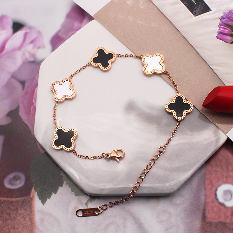18k rose gold four-leaf clover titanium steel bracelet