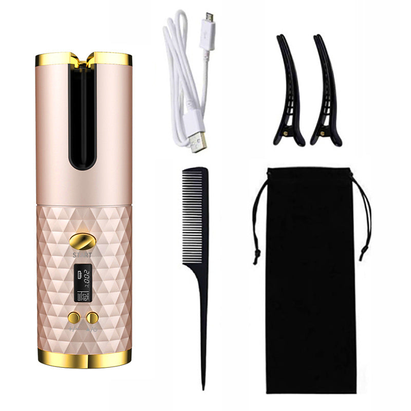 Portable Wireless Hair Curler for Waves & Curls LED Display 6 Heat Settings & Timers Travel & Home Use Cordless Automatic Curler