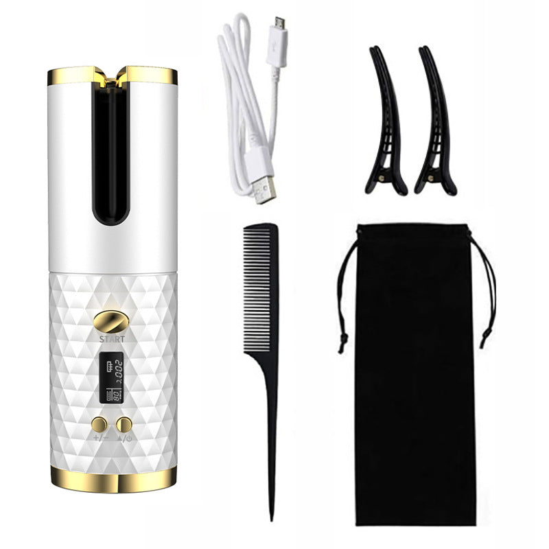 Portable Wireless Hair Curler for Waves & Curls LED Display 6 Heat Settings & Timers Travel & Home Use Cordless Automatic Curler