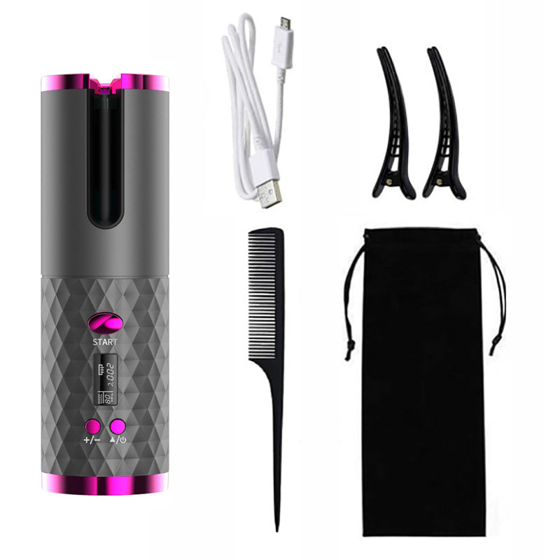 Portable Wireless Hair Curler for Waves & Curls LED Display 6 Heat Settings & Timers Travel & Home Use Cordless Automatic Curler
