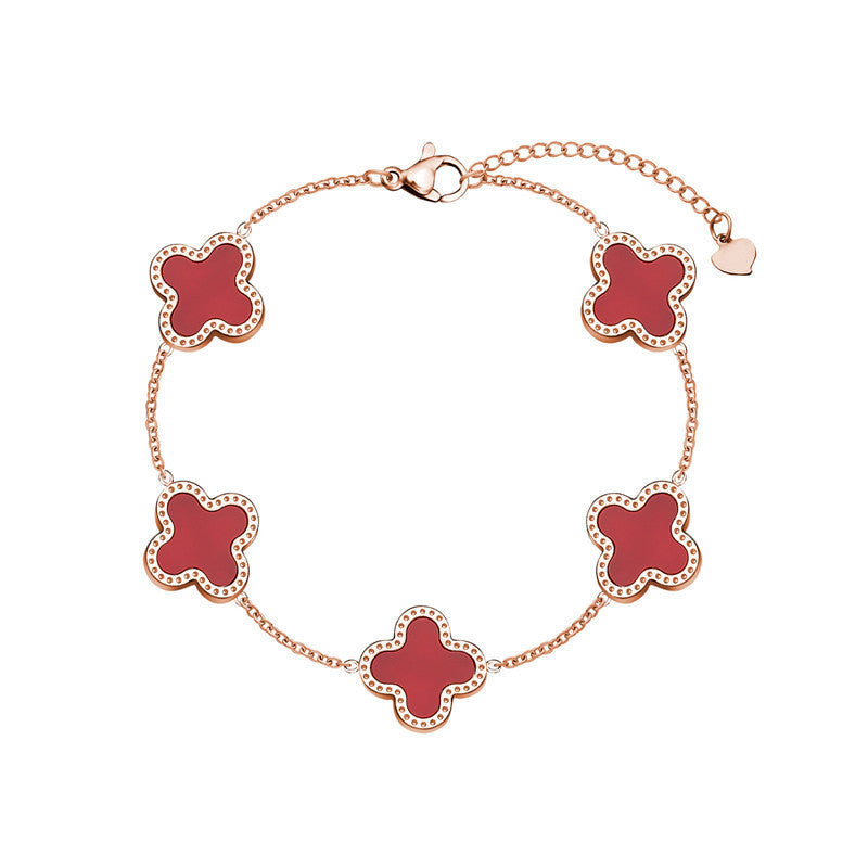 18k rose gold four-leaf clover titanium steel bracelet