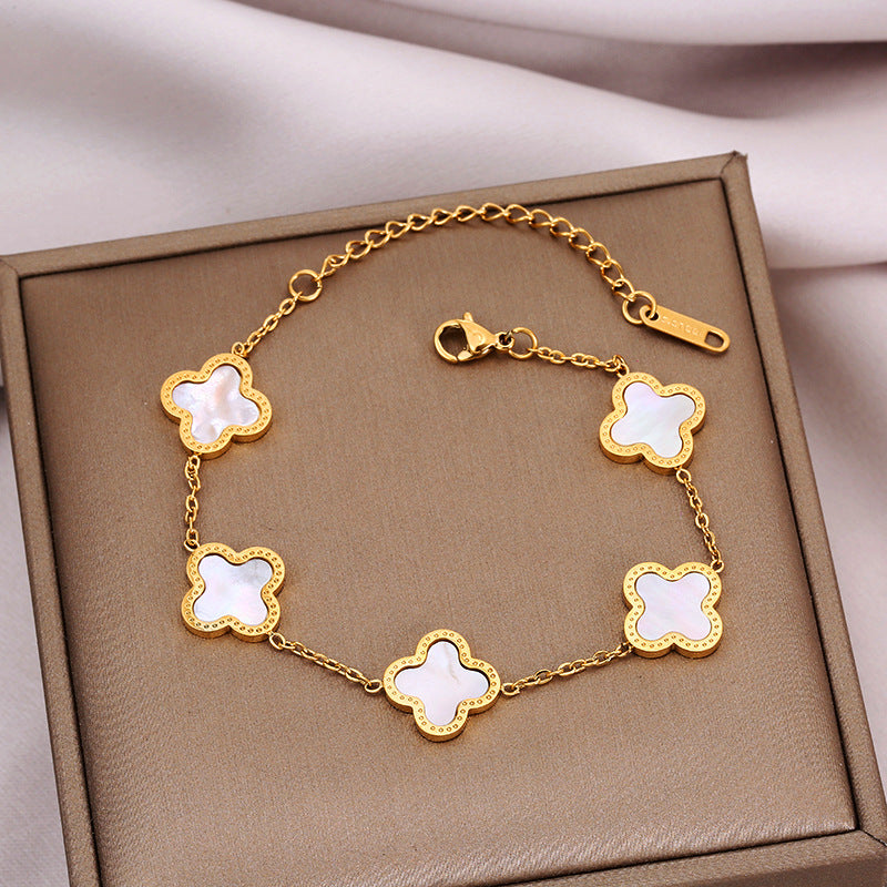 18k rose gold four-leaf clover titanium steel bracelet