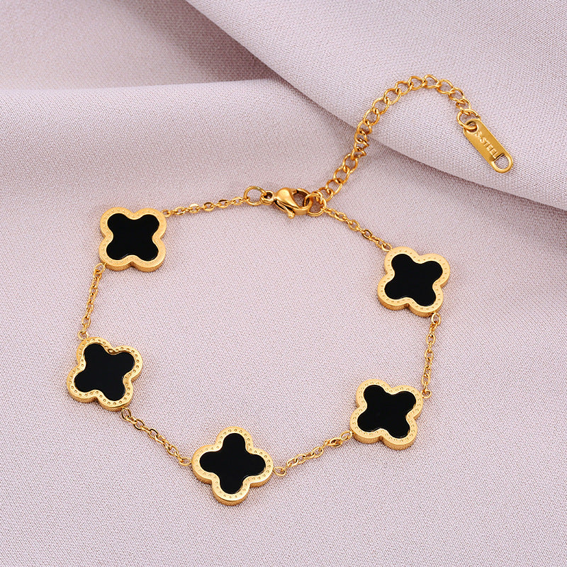 18k rose gold four-leaf clover titanium steel bracelet