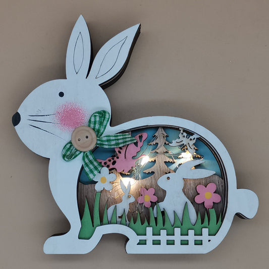 Easter Decoration for Home Wooden Easter Bunny LED Light Craft