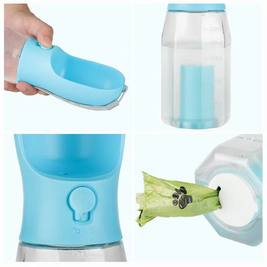 3 In 1 Travel Portable Dog Feeder Pet Water Dispenser Drinking Bottle Food Container with Poop Bag For Puppy Outdoor Walking