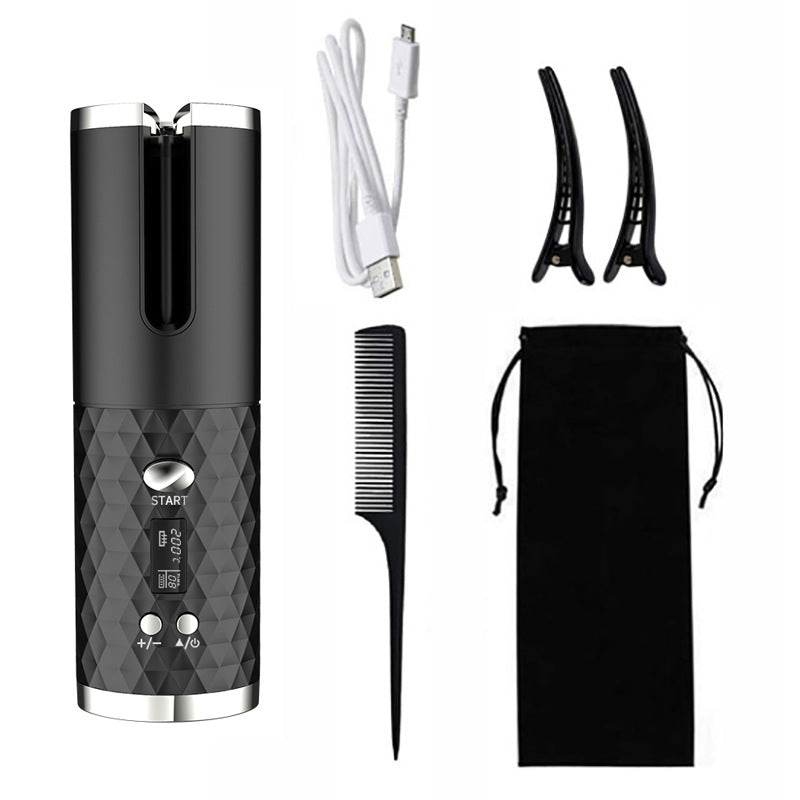 Portable Wireless Hair Curler for Waves & Curls LED Display 6 Heat Settings & Timers Travel & Home Use Cordless Automatic Curler