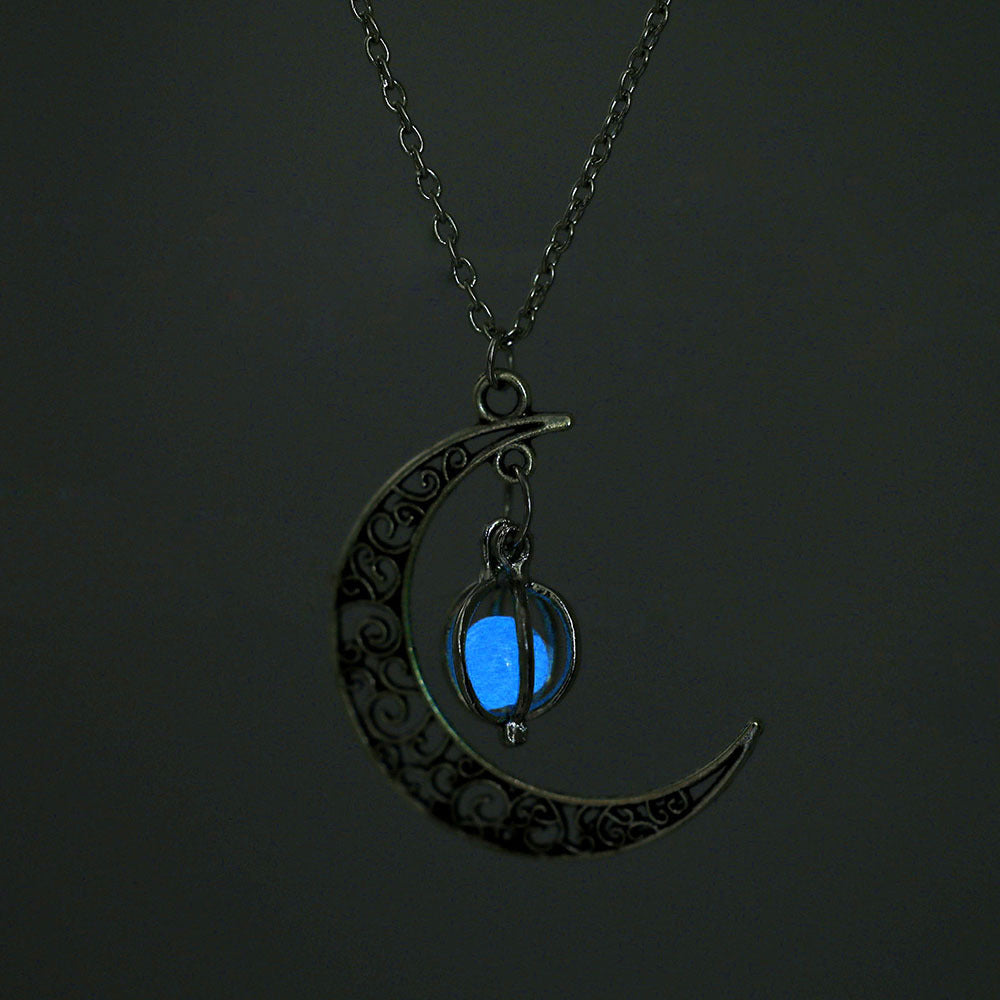 Fashion Moon Natural Glowing Stone Healing Necklace