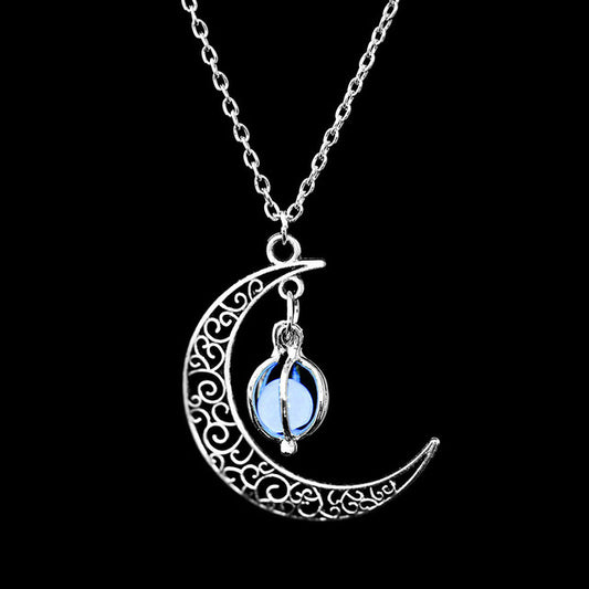 Fashion Moon Natural Glowing Stone Healing Necklace