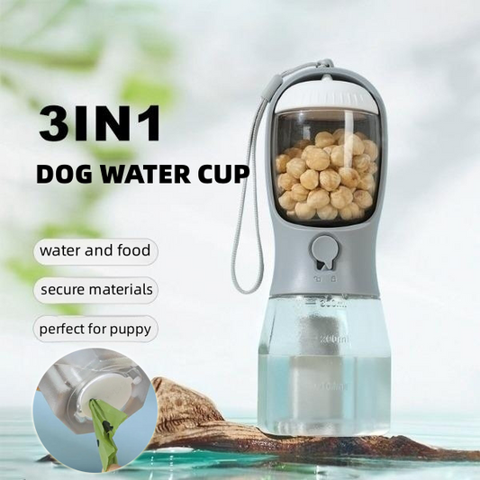 3 In 1 Travel Portable Dog Feeder Pet Water Dispenser Drinking Bottle Food Container with Poop Bag For Puppy Outdoor Walking
