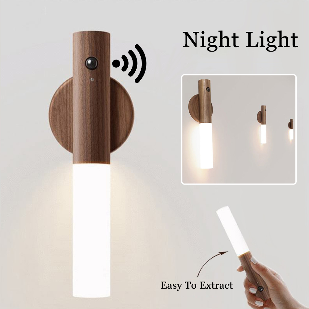 Human body induction small LED night light USB charging hallway induction light closet induction Imitation wood art light