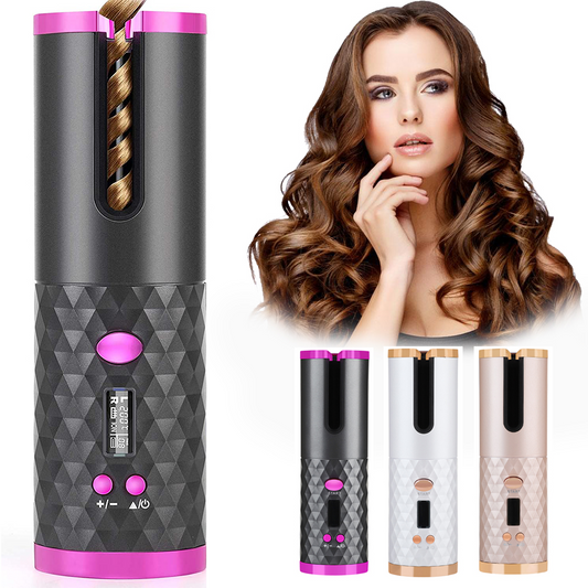 Portable Wireless Hair Curler for Waves & Curls LED Display 6 Heat Settings & Timers Travel & Home Use Cordless Automatic Curler