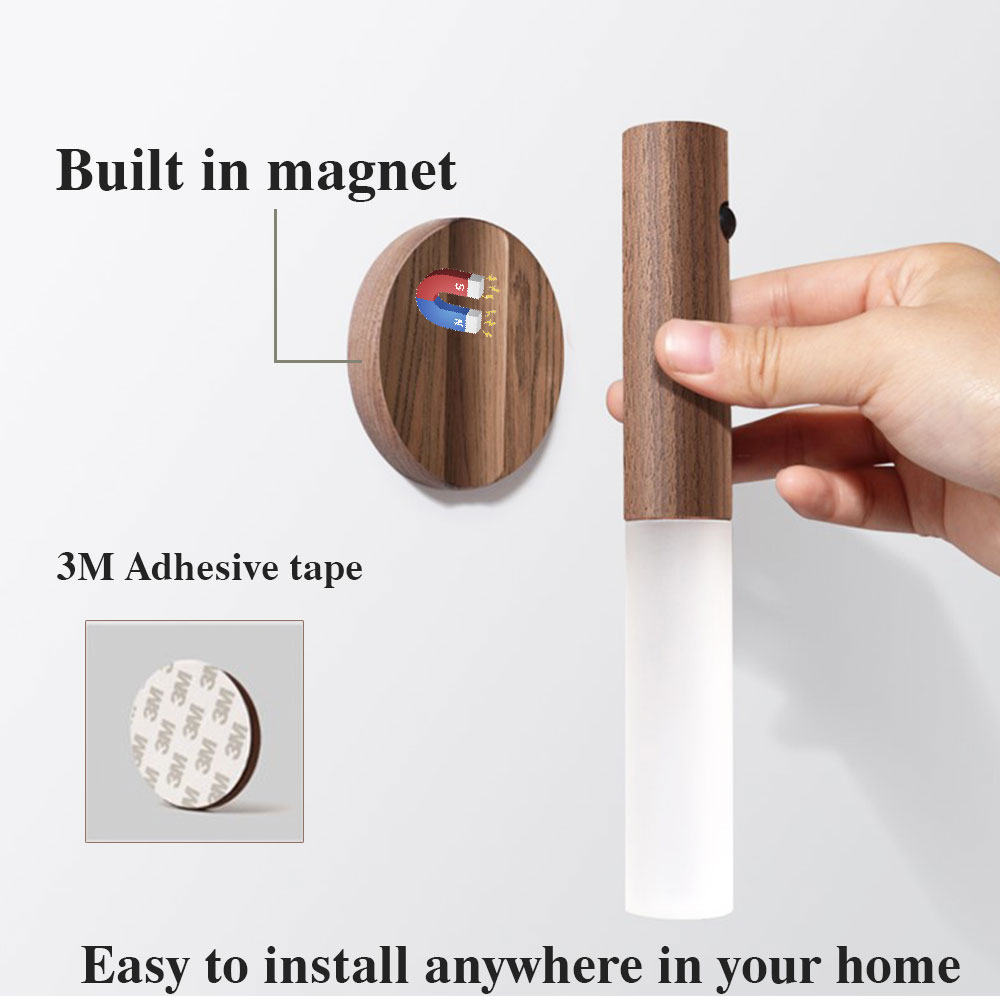 Human body induction small LED night light USB charging hallway induction light closet induction Imitation wood art light