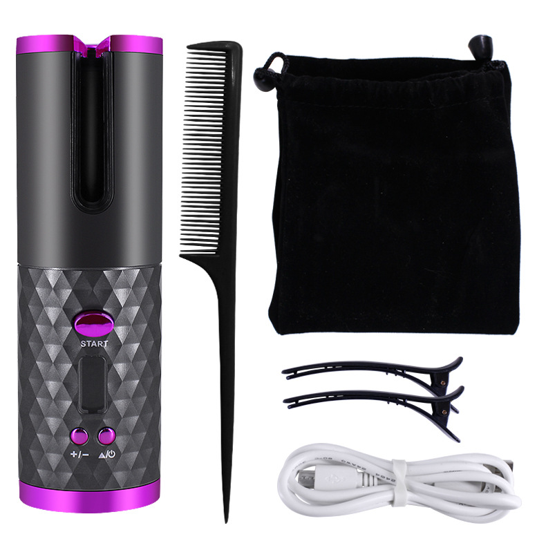 Portable Wireless Hair Curler for Waves & Curls LED Display 6 Heat Settings & Timers Travel & Home Use Cordless Automatic Curler