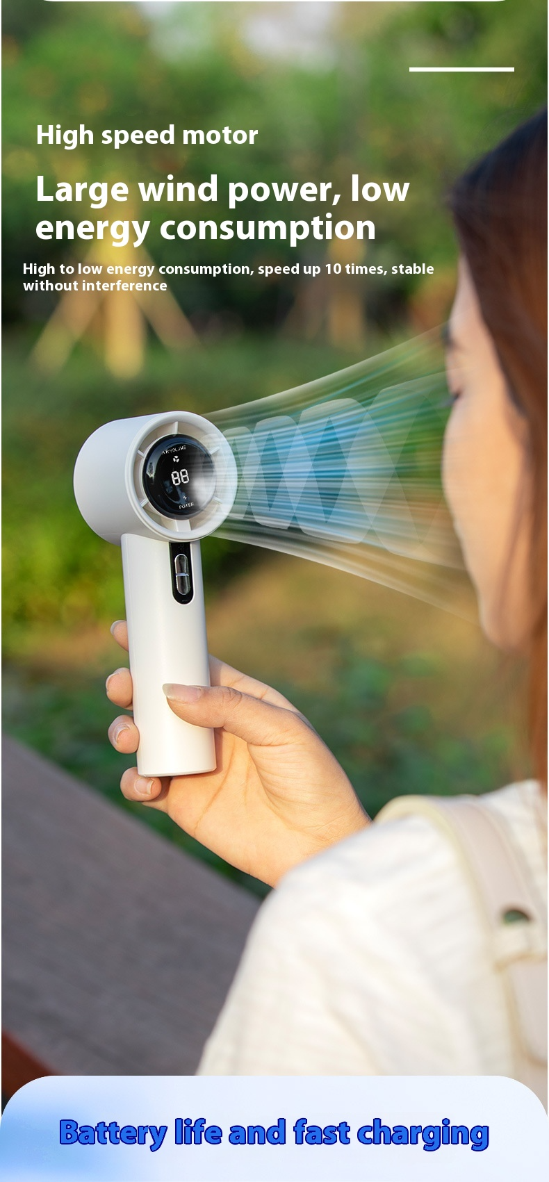 New 100-speed stepless high-speed handheld fan outdoor portable mini long-lasting high wind USB turbo fan