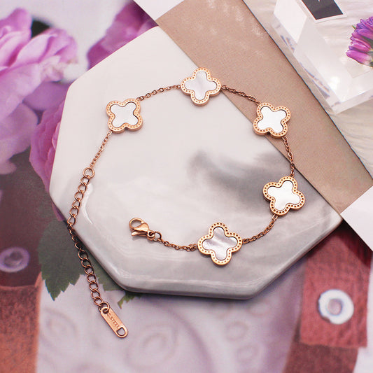 18k rose gold four-leaf clover titanium steel bracelet