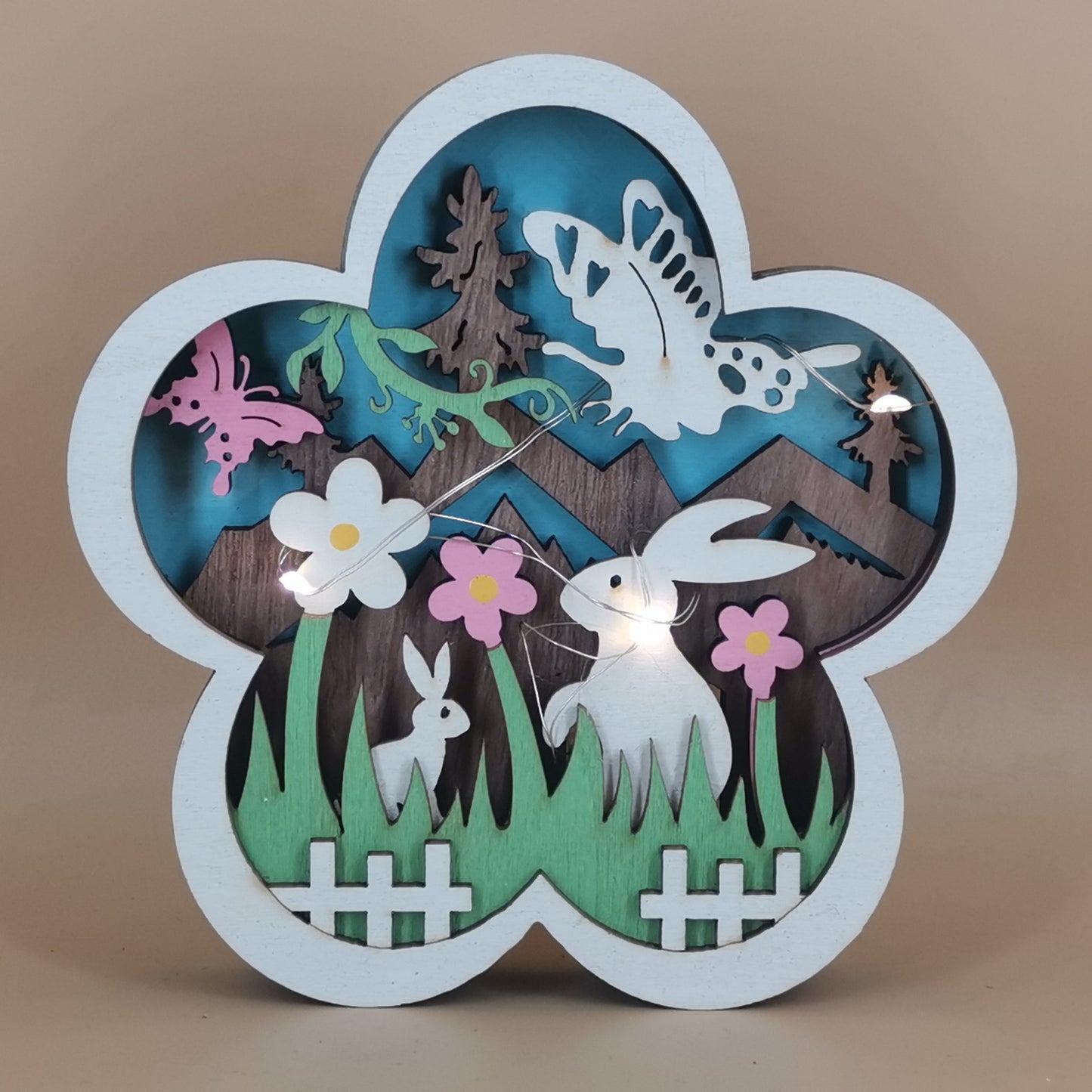 Easter Decoration for Home Wooden Easter Bunny LED Light Craft