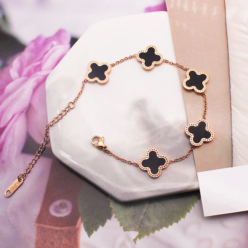 18k rose gold four-leaf clover titanium steel bracelet