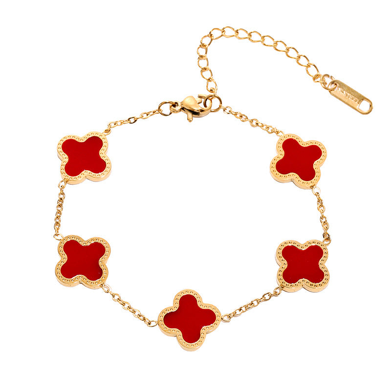 18k rose gold four-leaf clover titanium steel bracelet