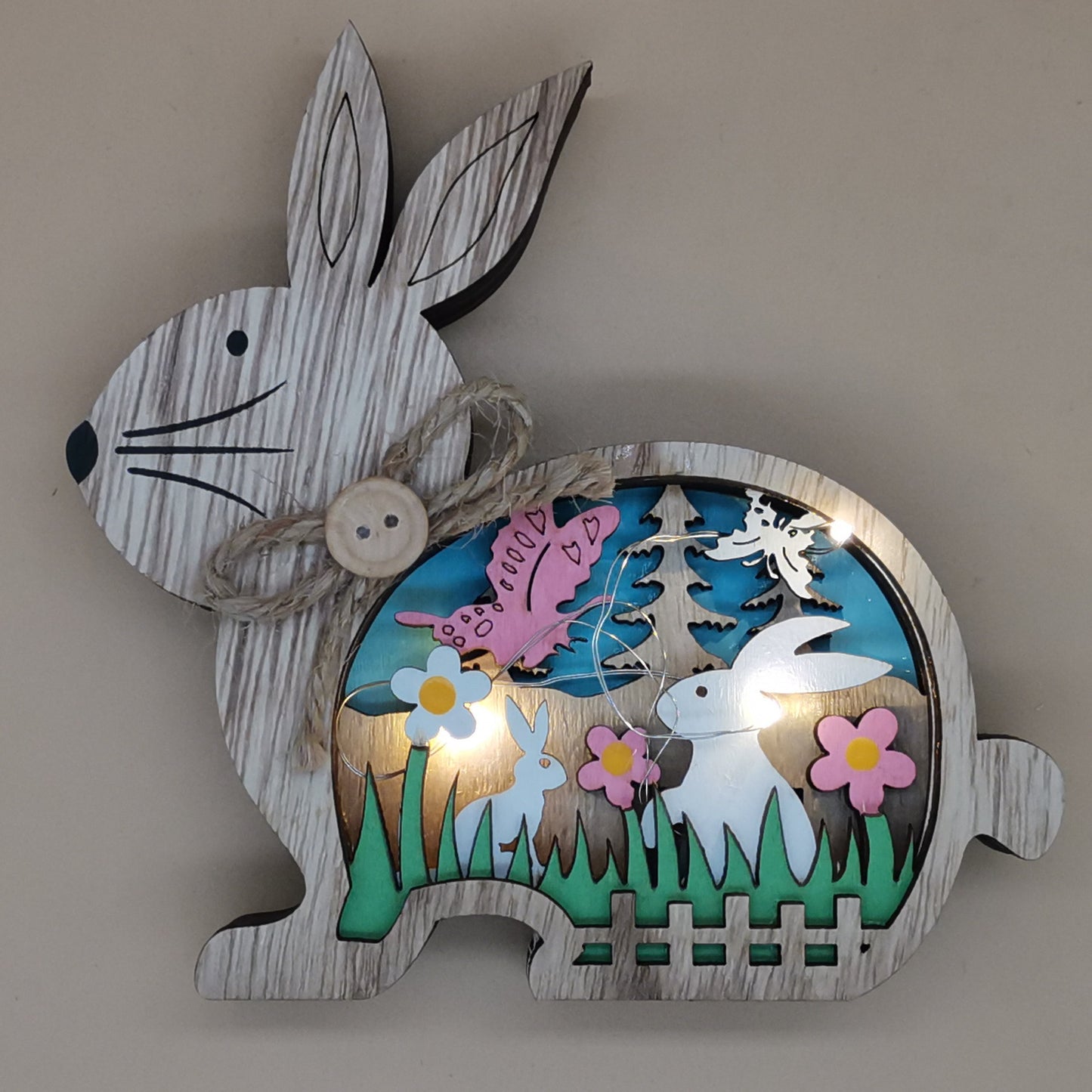 Easter Decoration for Home Wooden Easter Bunny LED Light Craft