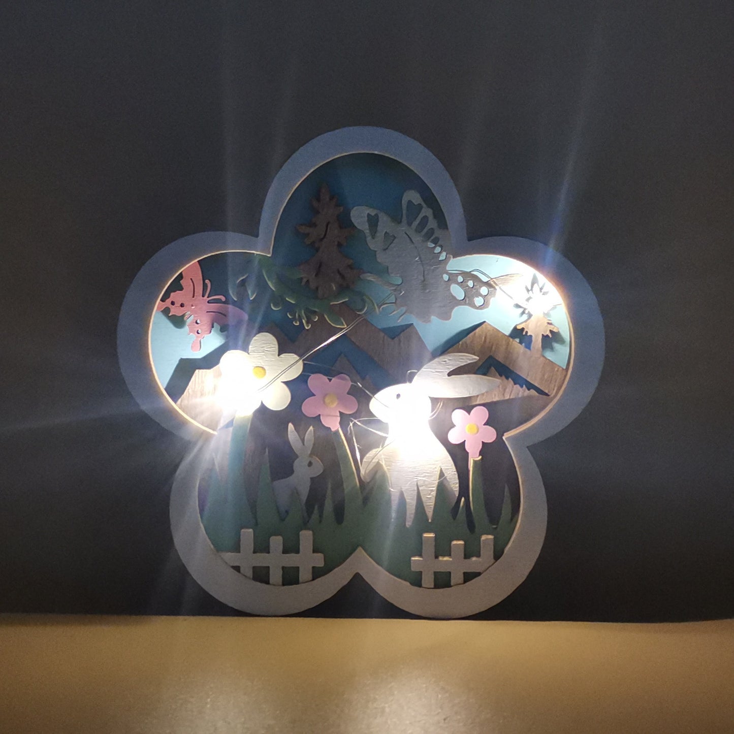 Easter Decoration for Home Wooden Easter Bunny LED Light Craft