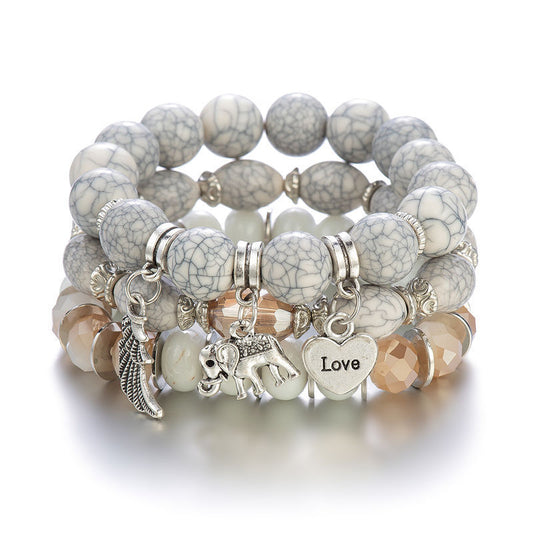 Boho Wooden Beaded Bracelet Set For Women Tree Of Life White Tassels Charm Elastic Chain Bangle Lady Bohemia Jewelry