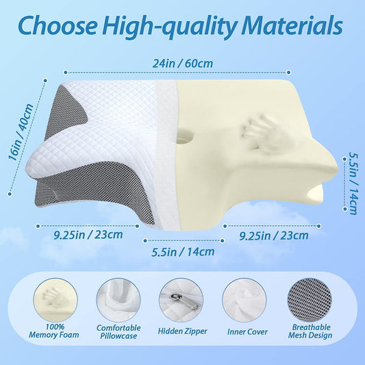 Memory Foam Cervical Pillow, 2 In 1 Ergonomic Contour Orthopedic Pillow For Neck Pain, Contoured Support Pillows, Neck Pillow
