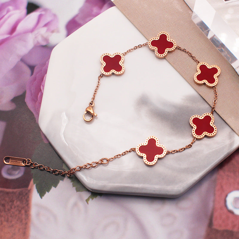 18k rose gold four-leaf clover titanium steel bracelet