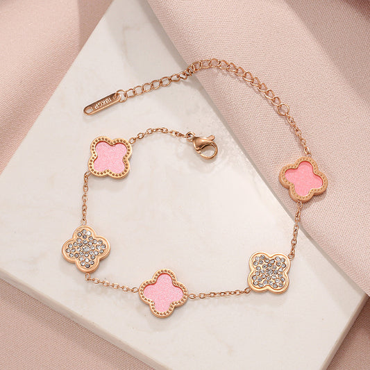 18k rose gold four-leaf clover titanium steel bracelet