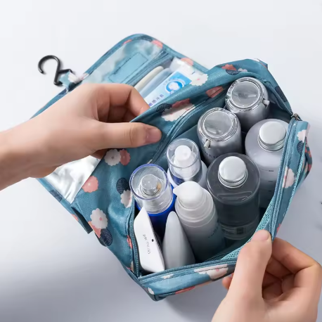 Foldable Travel Toiletry Bag in use