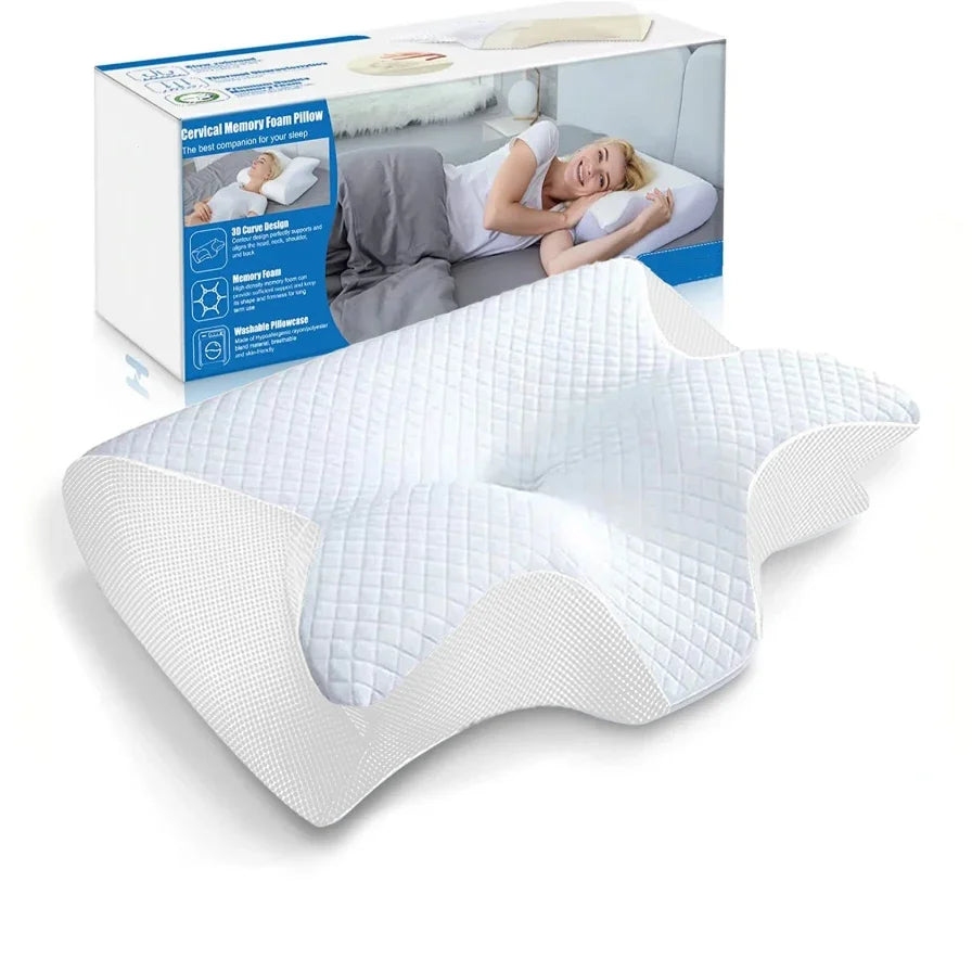Memory Foam Cervical Pillow, 2 In 1 Ergonomic Contour Orthopedic Pillow For Neck Pain, Contoured Support Pillows, Neck Pillow