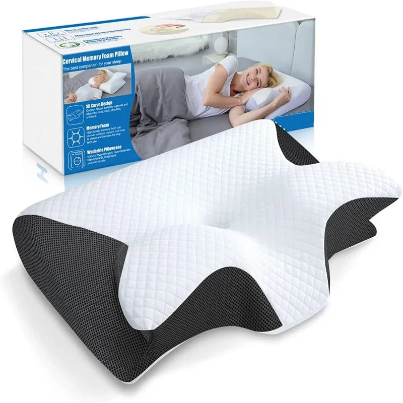 Memory Foam Cervical Pillow, 2 In 1 Ergonomic Contour Orthopedic Pillow For Neck Pain, Contoured Support Pillows, Neck Pillow